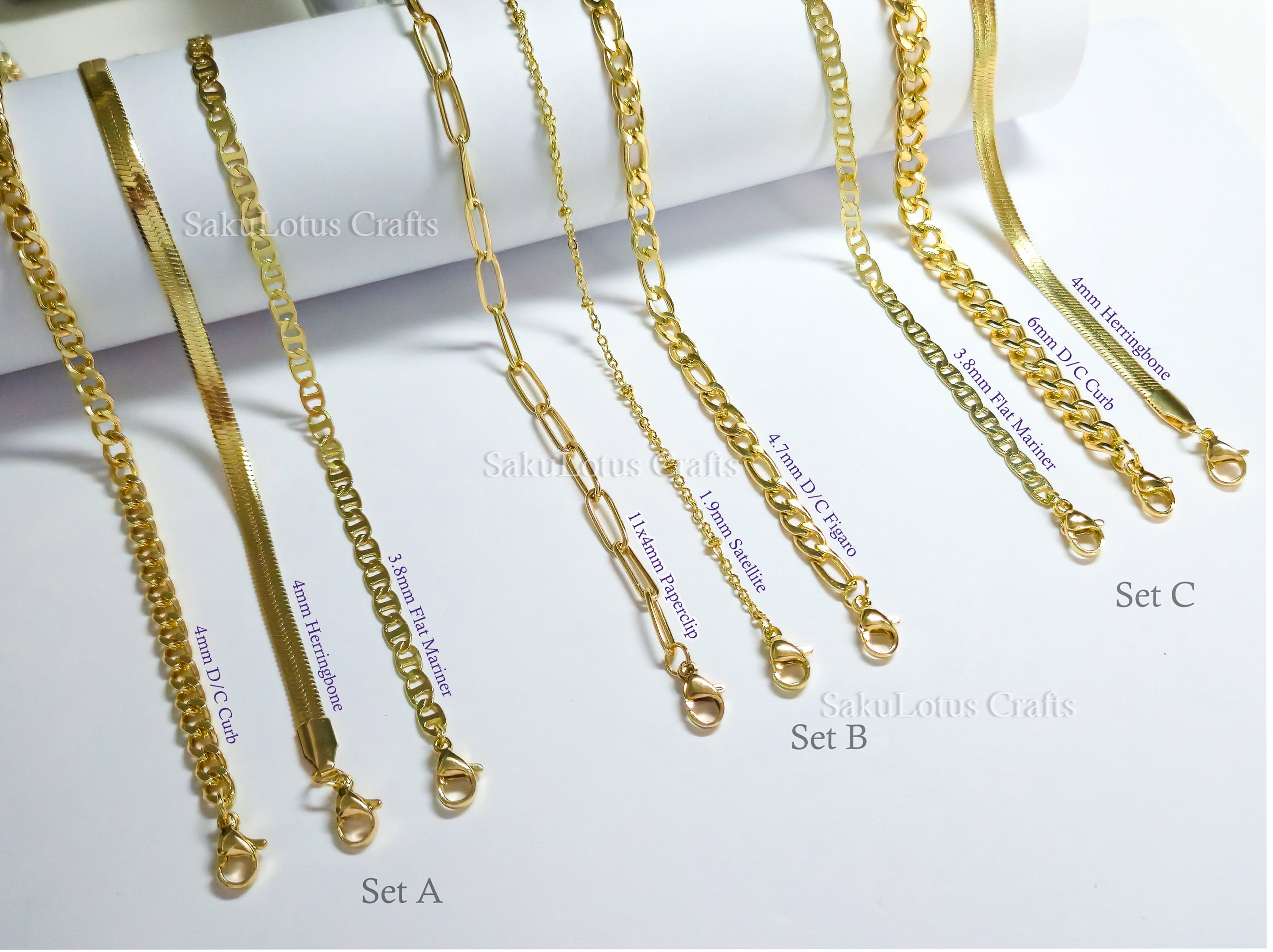 3 Bracelet Set • Choose Your Style • 14K Gold Plated Stainless Steel • Paperclip Figaro Herringbone Curb • Adjustable Bracelet Set • Jewelry Gift