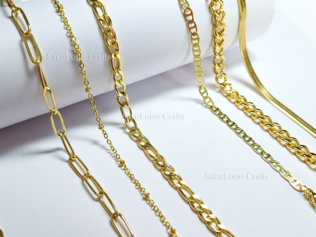 3 Bracelet Set • Choose Your Style • 14K Gold Plated Stainless Steel • Paperclip Figaro Herringbone Curb • Adjustable Bracelet Set • Jewelry Gift