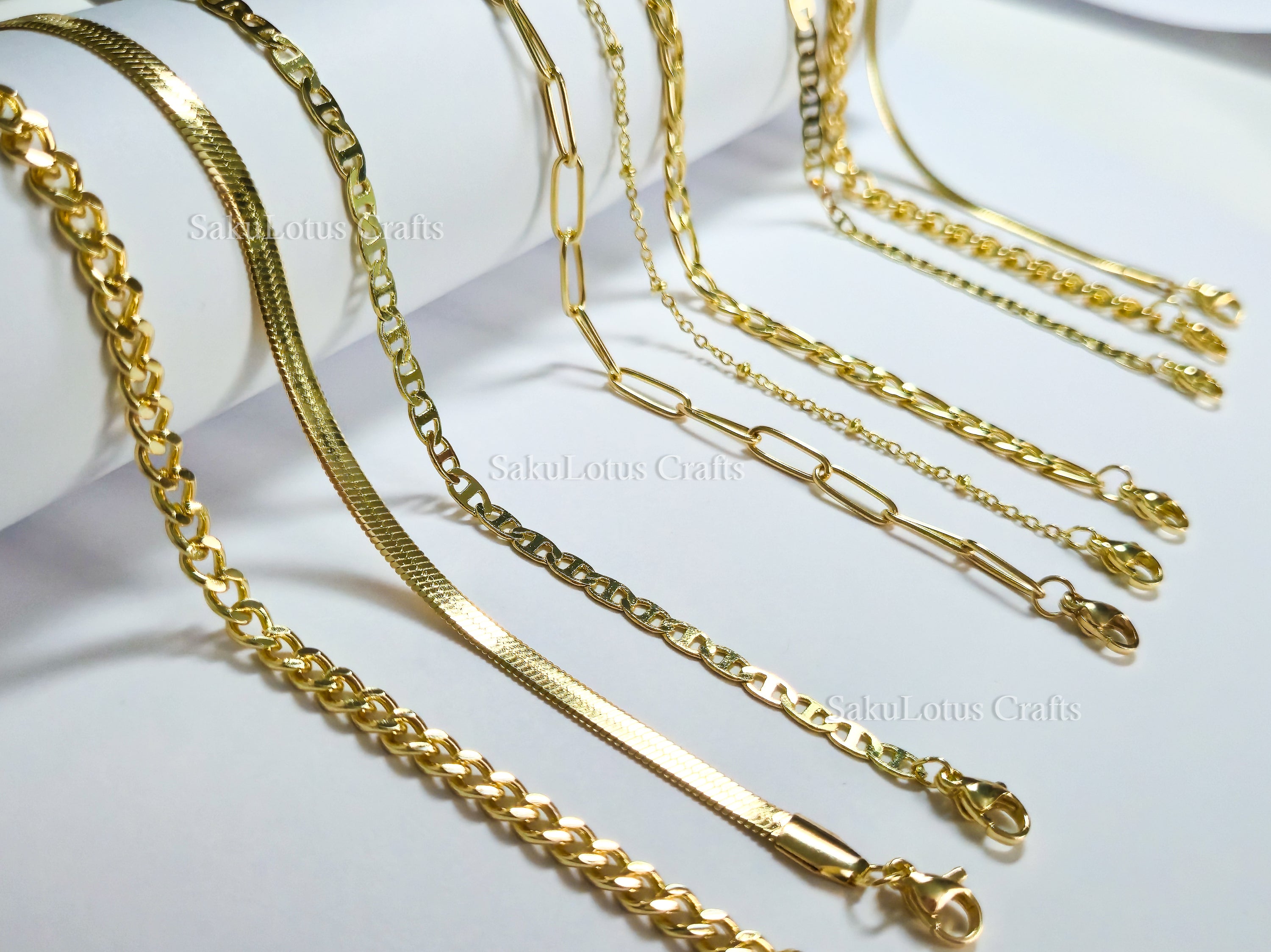 3 Bracelet Set • Choose Your Style • 14K Gold Plated Stainless Steel • Paperclip Figaro Herringbone Curb • Adjustable Bracelet Set • Jewelry Gift