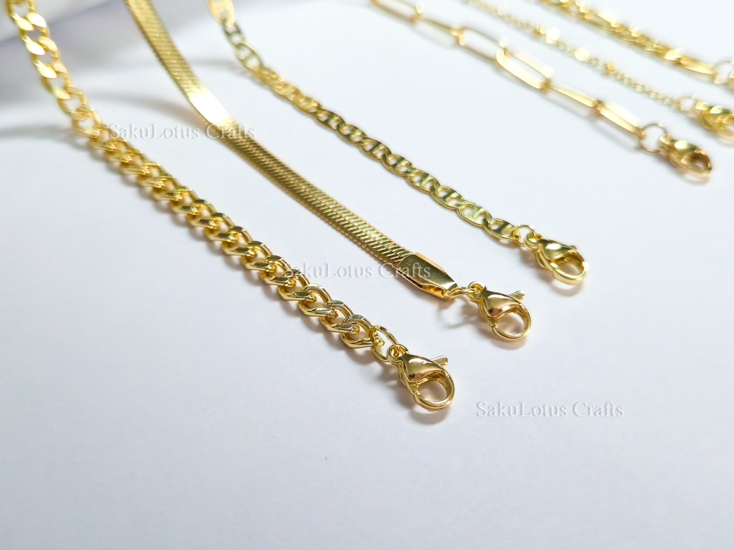 3 Bracelet Set • Choose Your Style • 14K Gold Plated Stainless Steel • Paperclip Figaro Herringbone Curb • Adjustable Bracelet Set • Jewelry Gift