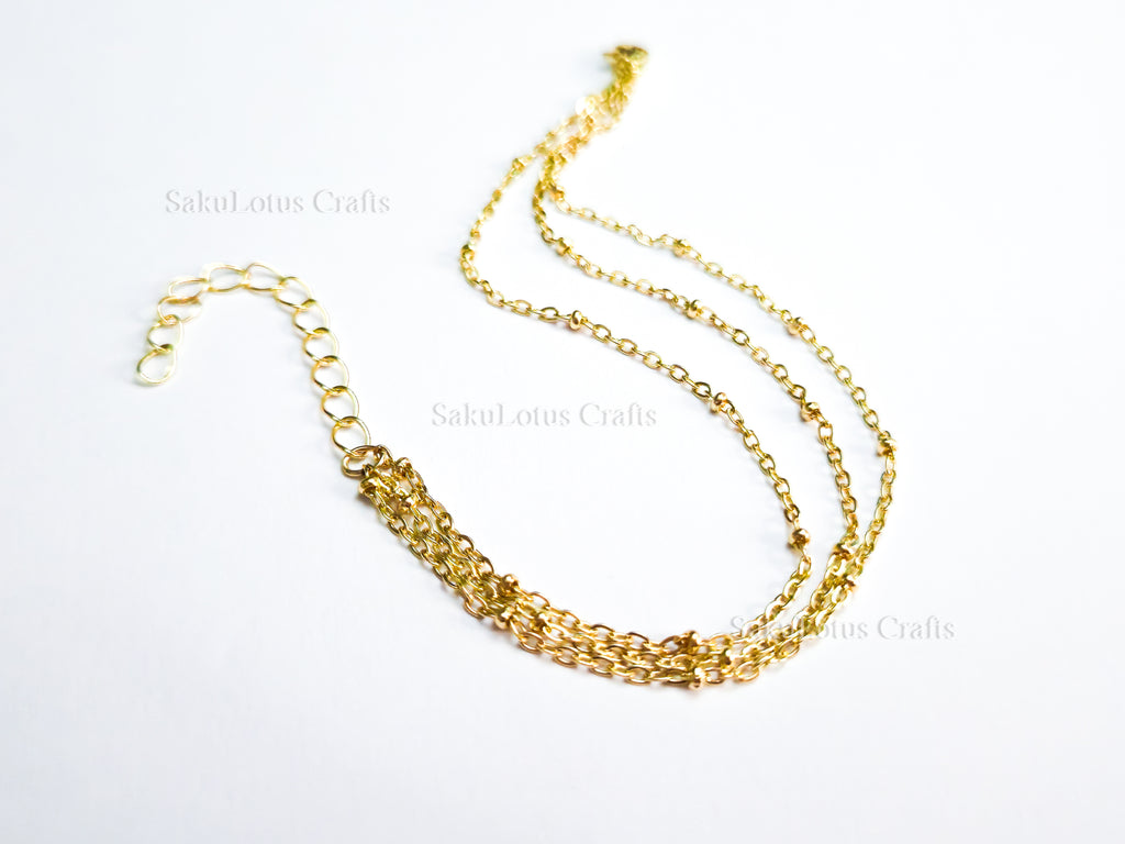 14K Gold Plated Stainless Steel Triple-Strand Satellite Chain Bracelet • Adjustable 6.5"