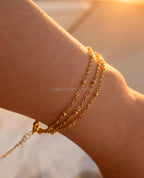14K Gold Plated Stainless Steel Triple-Strand Satellite Chain Bracelet • Adjustable 6.5"