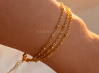 14K Gold Plated Stainless Steel Triple-Strand Satellite Chain Bracelet • Adjustable 6.5"