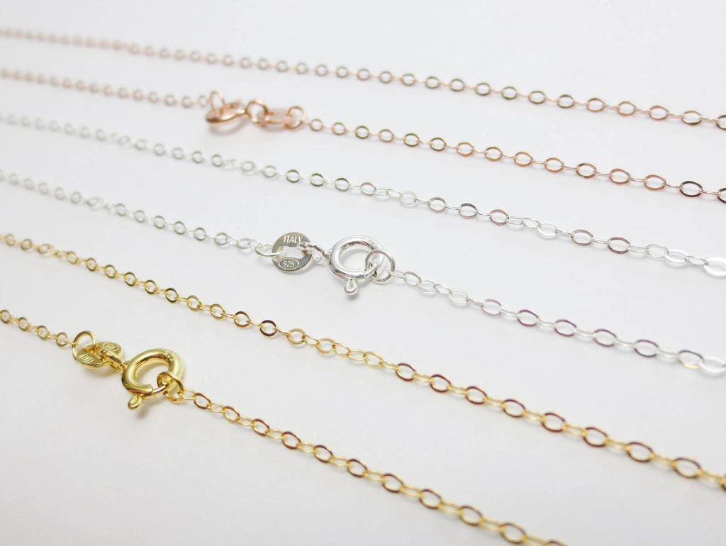 14–24" Solid 925 Sterling Silver Rose Gold Vermeil Flat Cable Chain Necklace • 1.6x2.1mm Spring Clasp