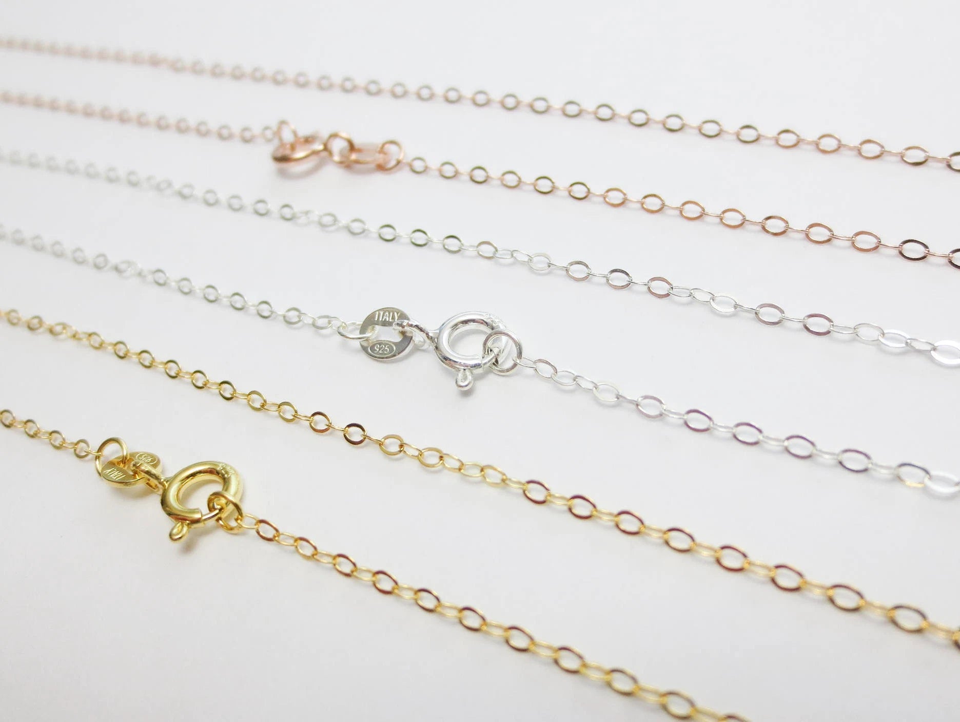14–24" Solid 925 Sterling Silver Rose Gold Vermeil Flat Cable Chain Necklace • 1.6x2.1mm Spring Clasp
