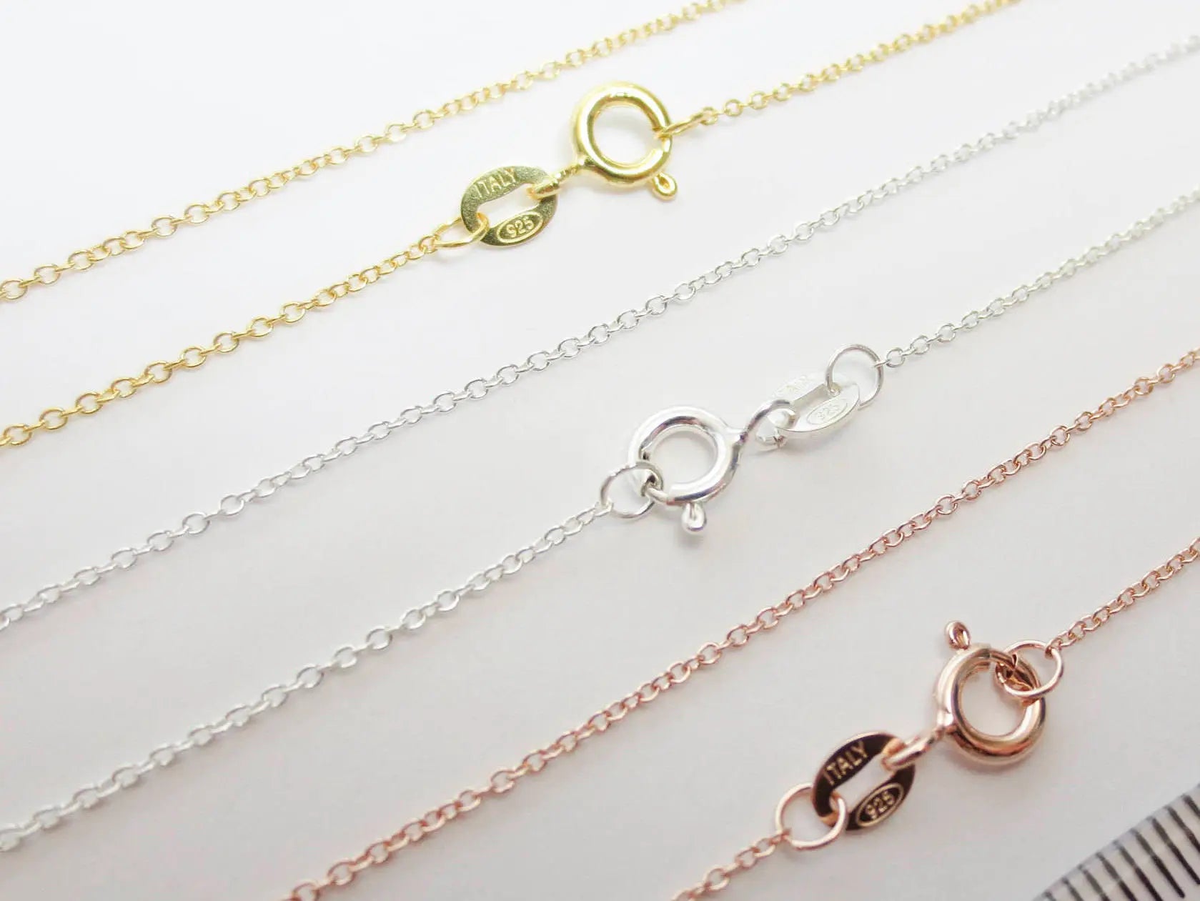 14–24" 18K Rose Gold Vermeil 925 Sterling Silver Delicate Cable Chain Necklace • 1x1.5mm Spring Clasp