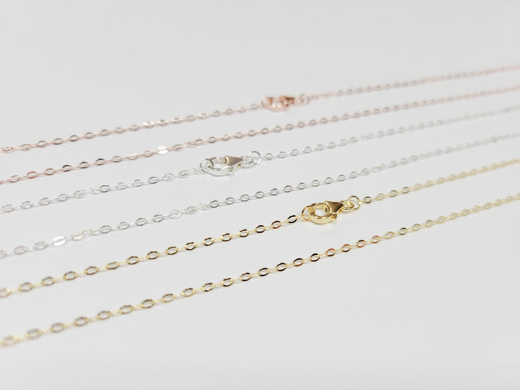 Solid 925 Sterling Silver Flat Cable Necklace Chain • Lobster Clasp • 16" 18" 20" 22" 24" • Gold Rose Vermeil
