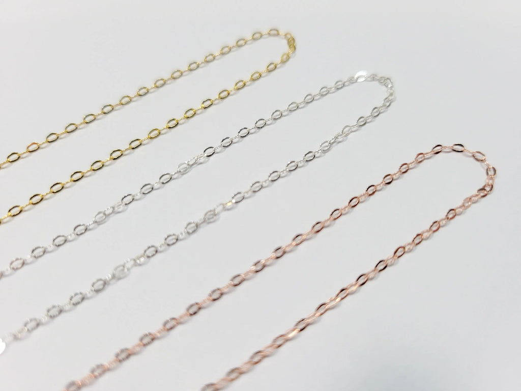 Solid 925 Sterling Silver Flat Cable Necklace Chain • Lobster Clasp • 16" 18" 20" 22" 24" • Gold Rose Vermeil