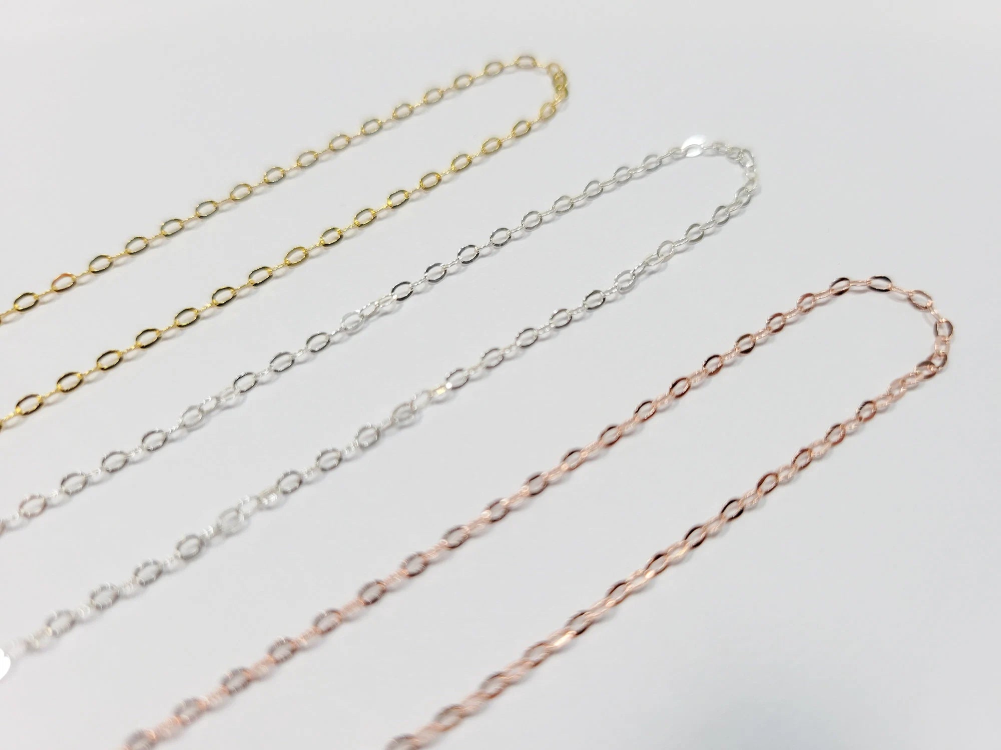 Solid 925 Sterling Silver Flat Cable Necklace Chain • Lobster Clasp • 16" 18" 20" 22" 24" • Gold Rose Vermeil