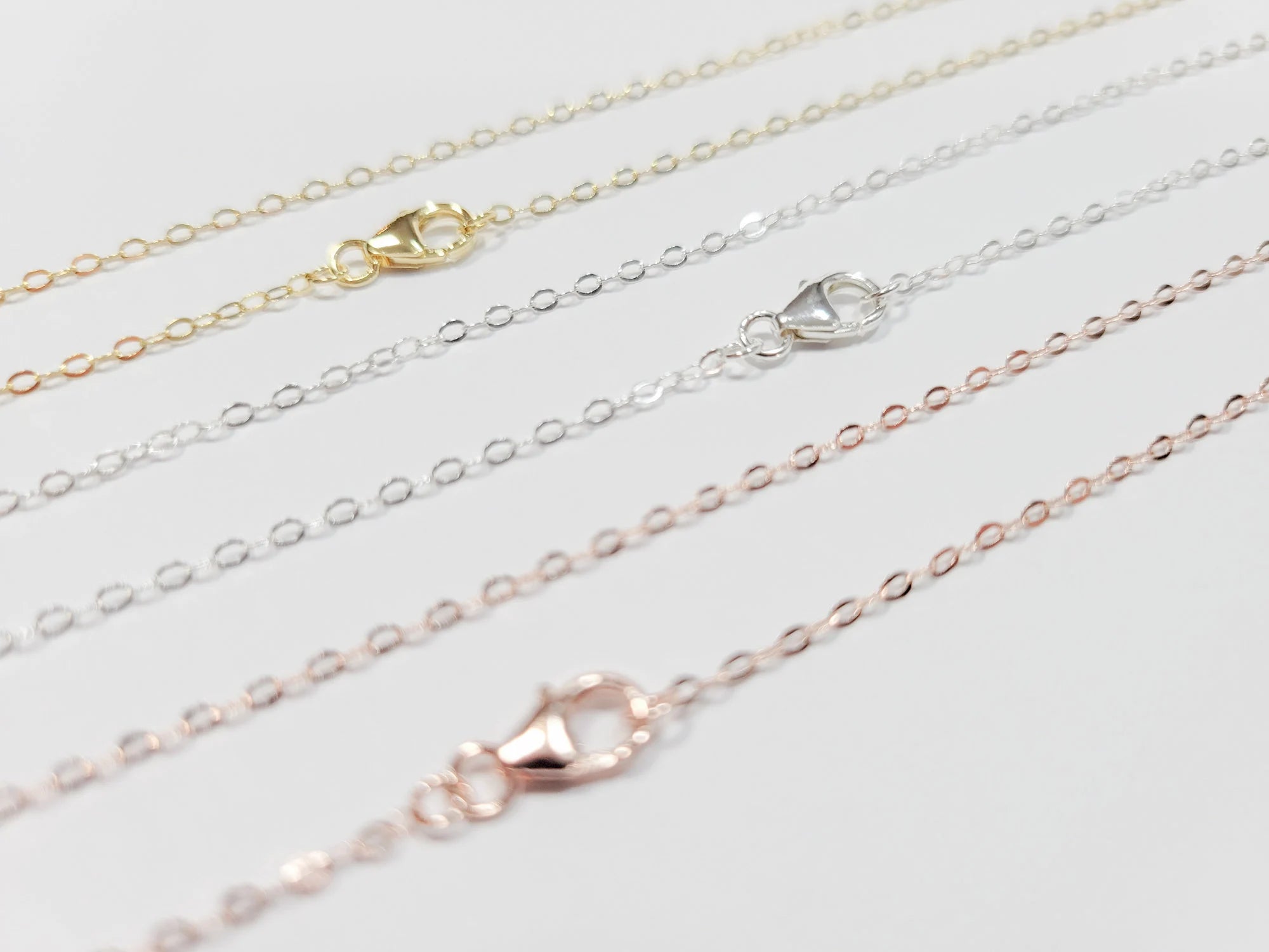 Solid 925 Sterling Silver Flat Cable Necklace Chain • Lobster Clasp • 16" 18" 20" 22" 24" • Gold Rose Vermeil