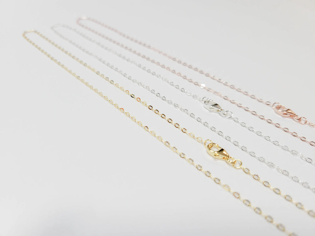 Solid 925 Sterling Silver Flat Cable Necklace Chain • Lobster Clasp • 16" 18" 20" 22" 24" • Gold Rose Vermeil