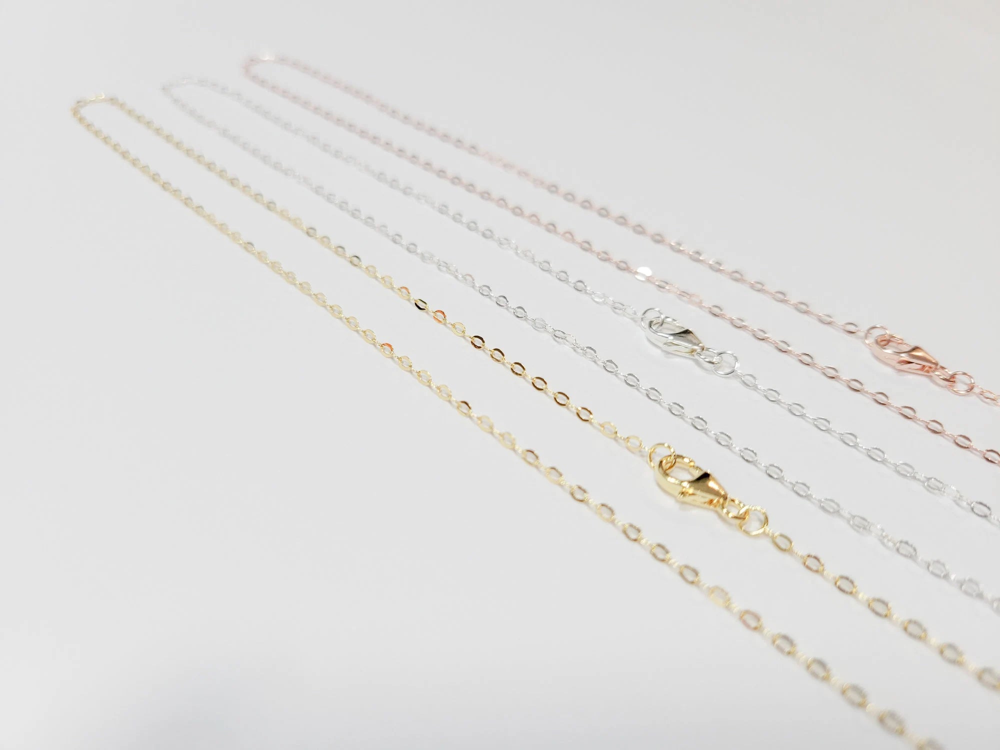Solid 925 Sterling Silver Flat Cable Necklace Chain • Lobster Clasp • 16" 18" 20" 22" 24" • Gold Rose Vermeil