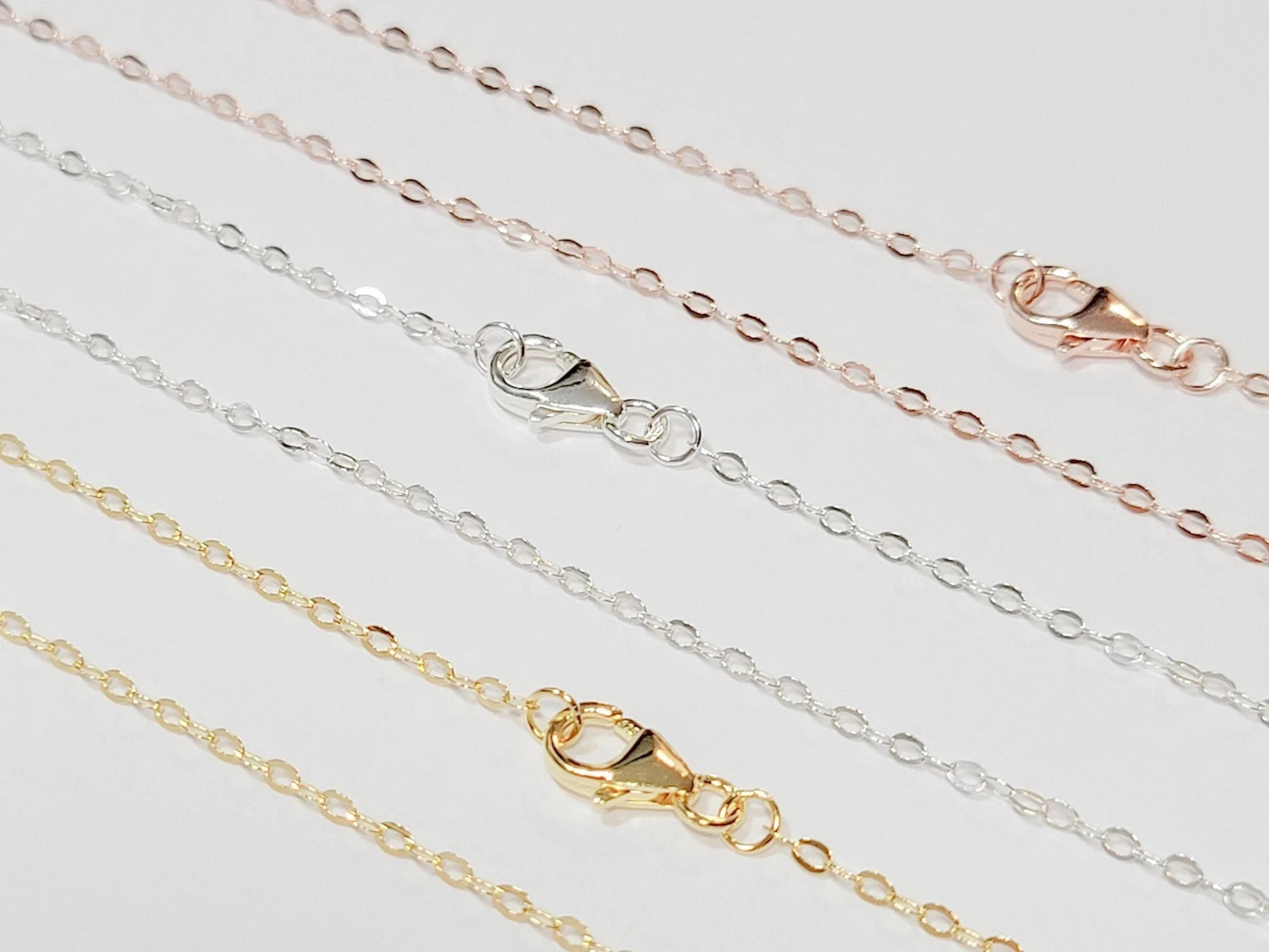 Solid 925 Sterling Silver Flat Cable Necklace Chain • Lobster Clasp • 16" 18" 20" 22" 24" • Gold Rose Vermeil
