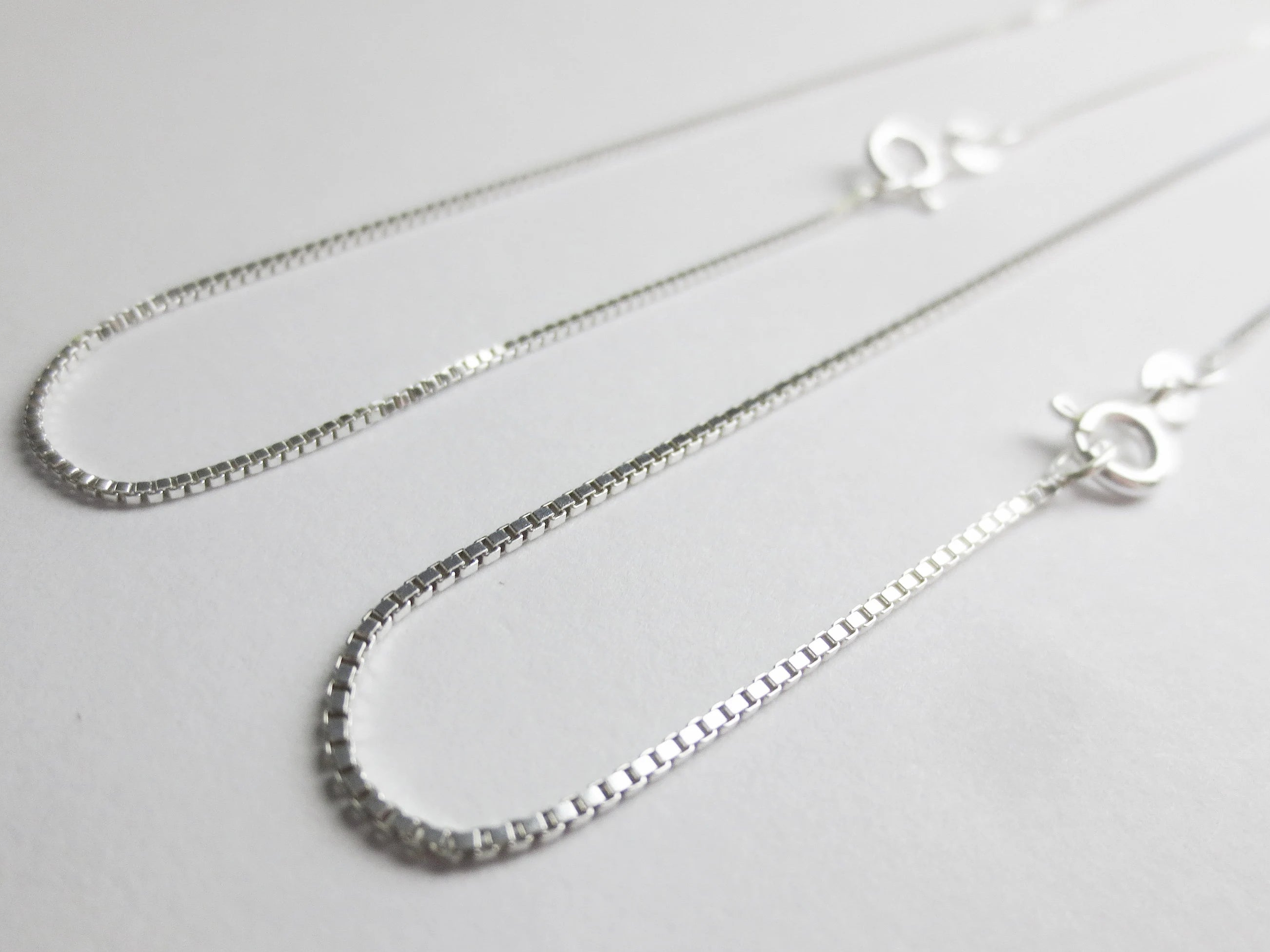 Solid 925 Sterling Silver Diamond Cut Box Chain Necklace • 0.65mm 0.75mm 1mm • Finished Spring Clasp • Italy