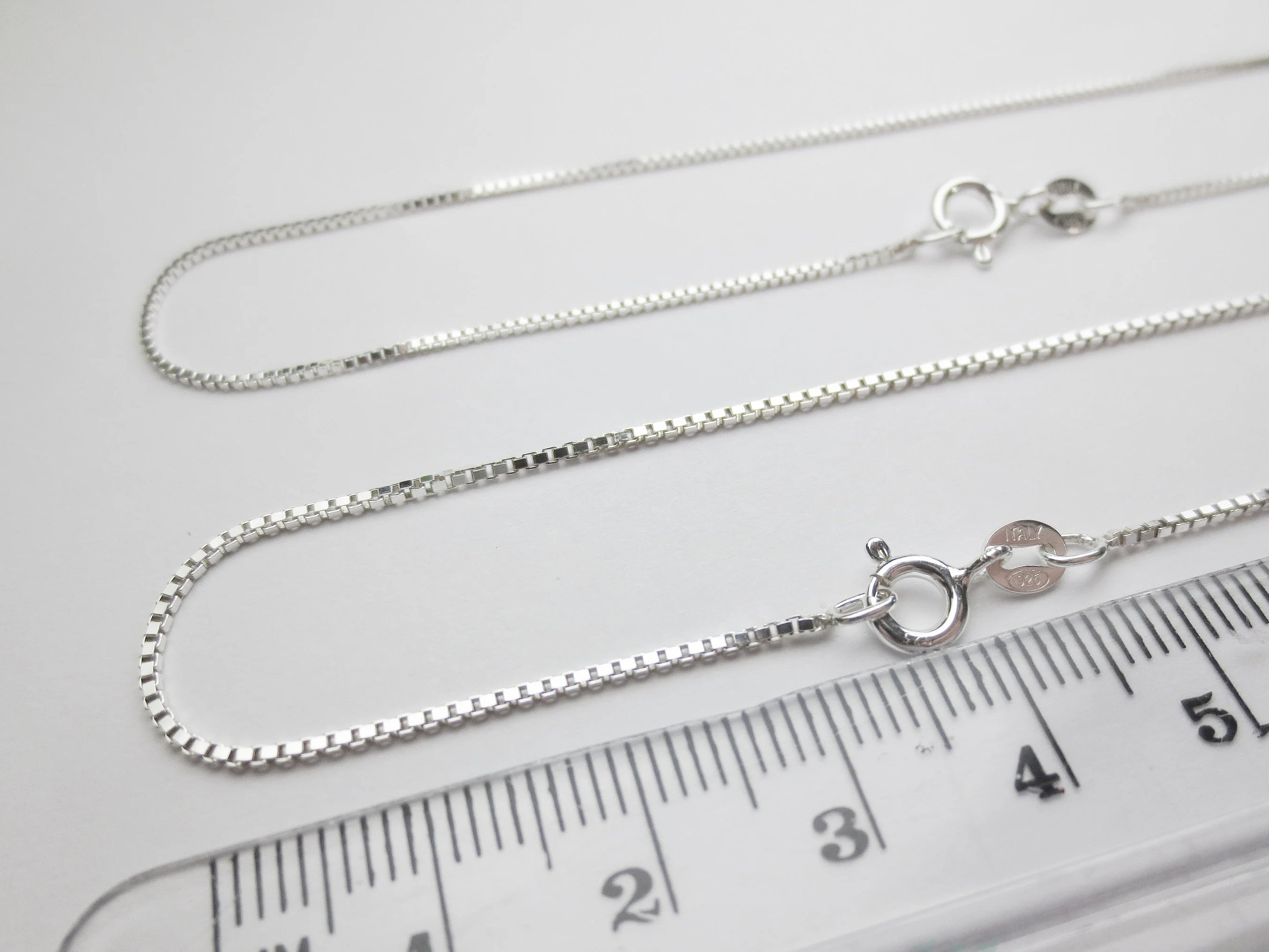 Solid 925 Sterling Silver Diamond Cut Box Chain Necklace • 0.65mm 0.75mm 1mm • Finished Spring Clasp • Italy