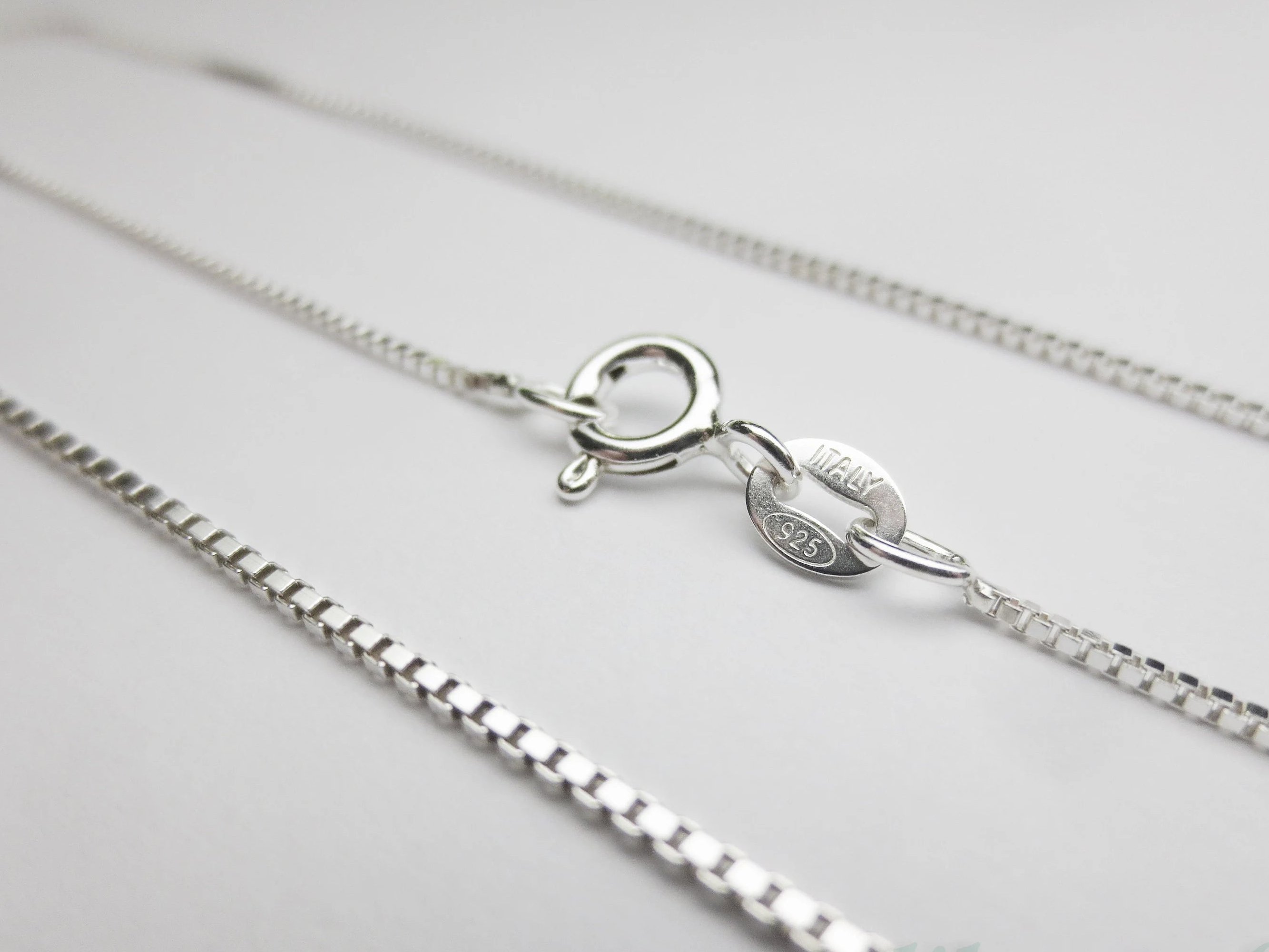 Solid 925 Sterling Silver Diamond Cut Box Chain Necklace • 0.65mm 0.75mm 1mm • Finished Spring Clasp • Italy
