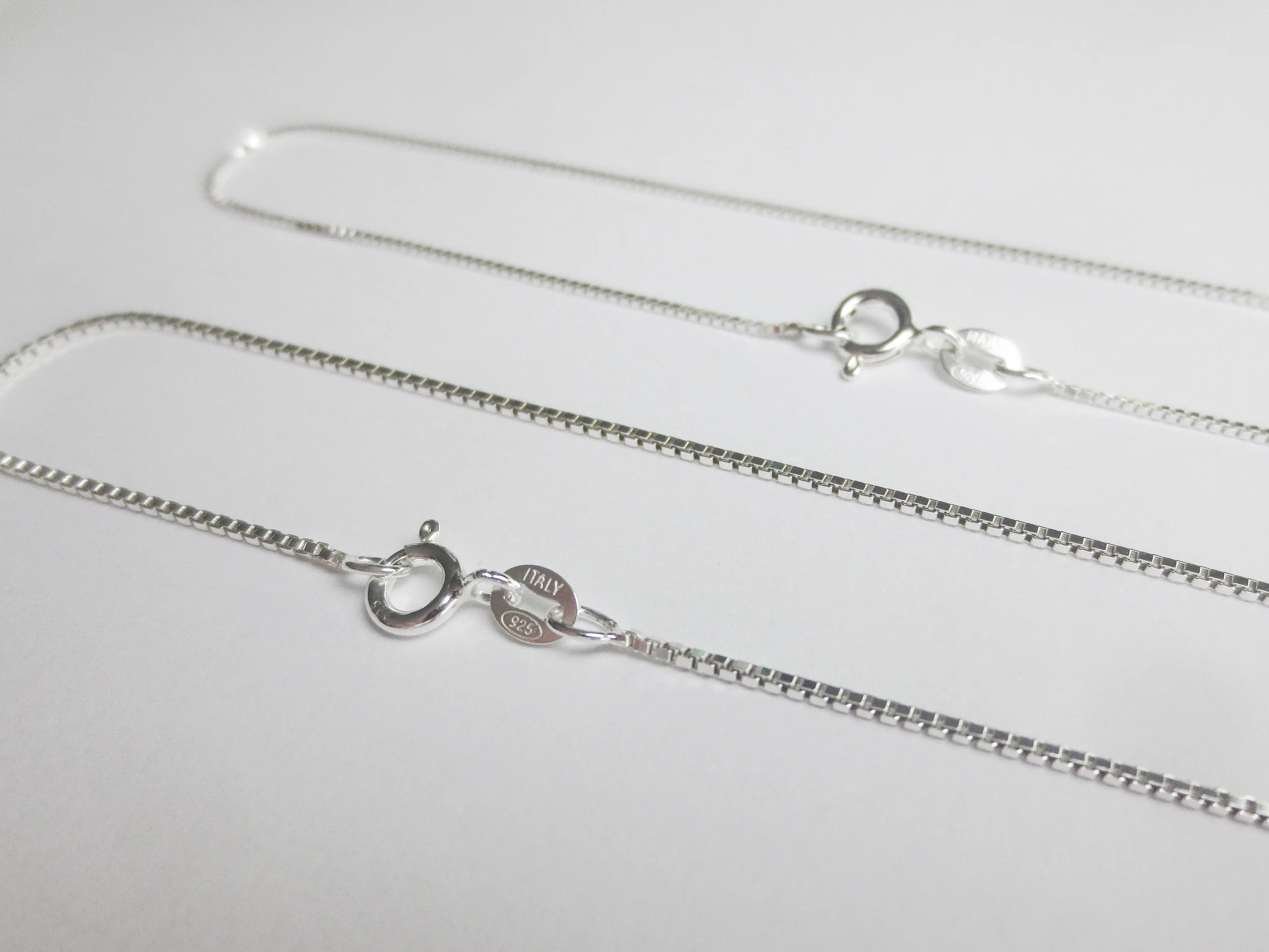 Solid 925 Sterling Silver Diamond Cut Box Chain Necklace • 0.65mm 0.75mm 1mm • Finished Spring Clasp • Italy