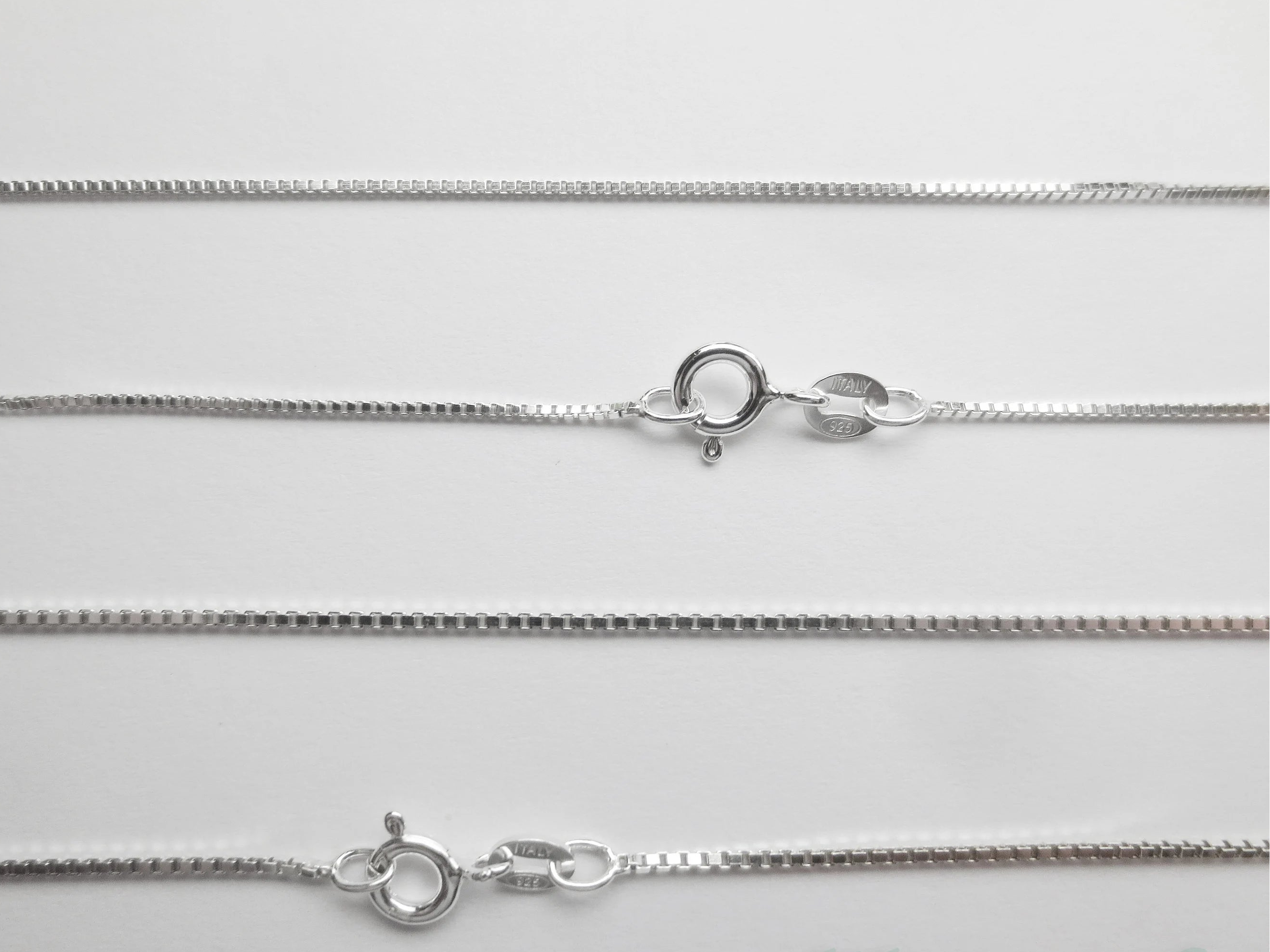 Solid 925 Sterling Silver Diamond Cut Box Chain Necklace • 0.65mm 0.75mm 1mm • Finished Spring Clasp • Italy