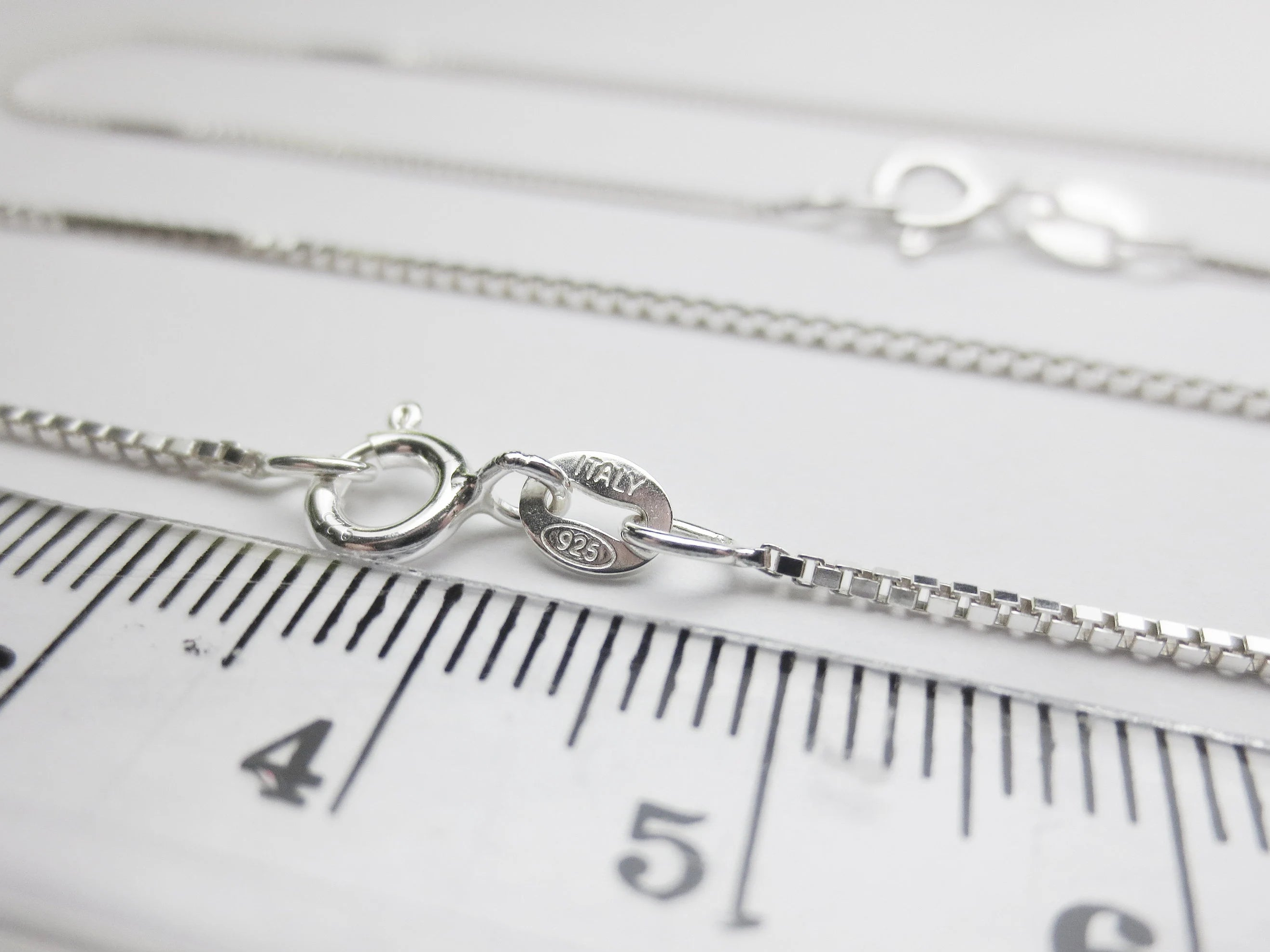 Solid 925 Sterling Silver Diamond Cut Box Chain Necklace • 0.65mm 0.75mm 1mm • Finished Spring Clasp • Italy