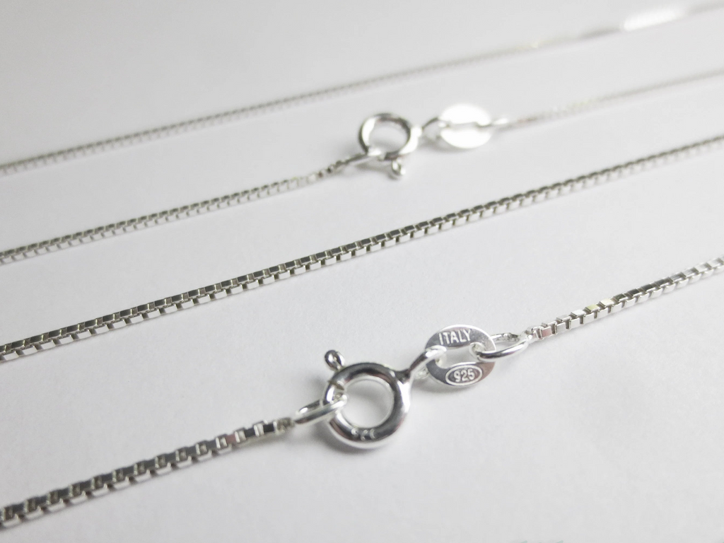Solid 925 Sterling Silver Diamond Cut Box Chain Necklace • 0.65mm 0.75mm 1mm • Finished Spring Clasp • Italy