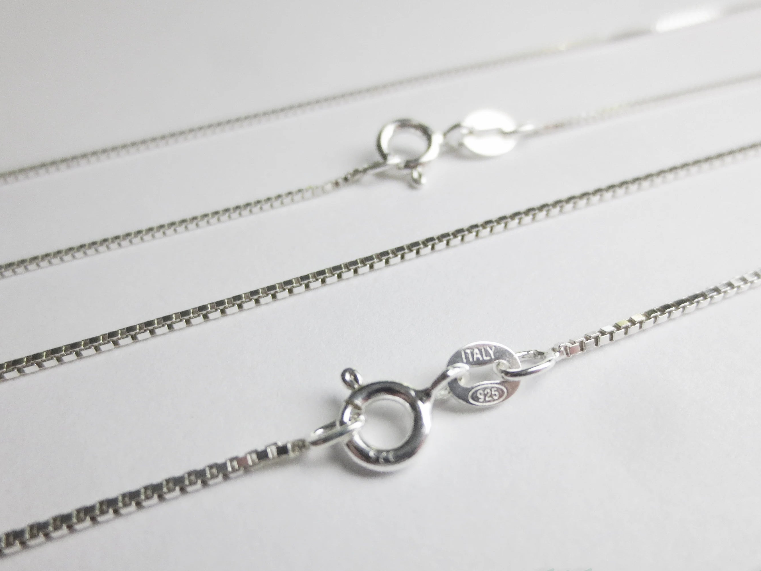 Solid 925 Sterling Silver Diamond Cut Box Chain Necklace • 0.65mm 0.75mm 1mm • Finished Spring Clasp • Italy
