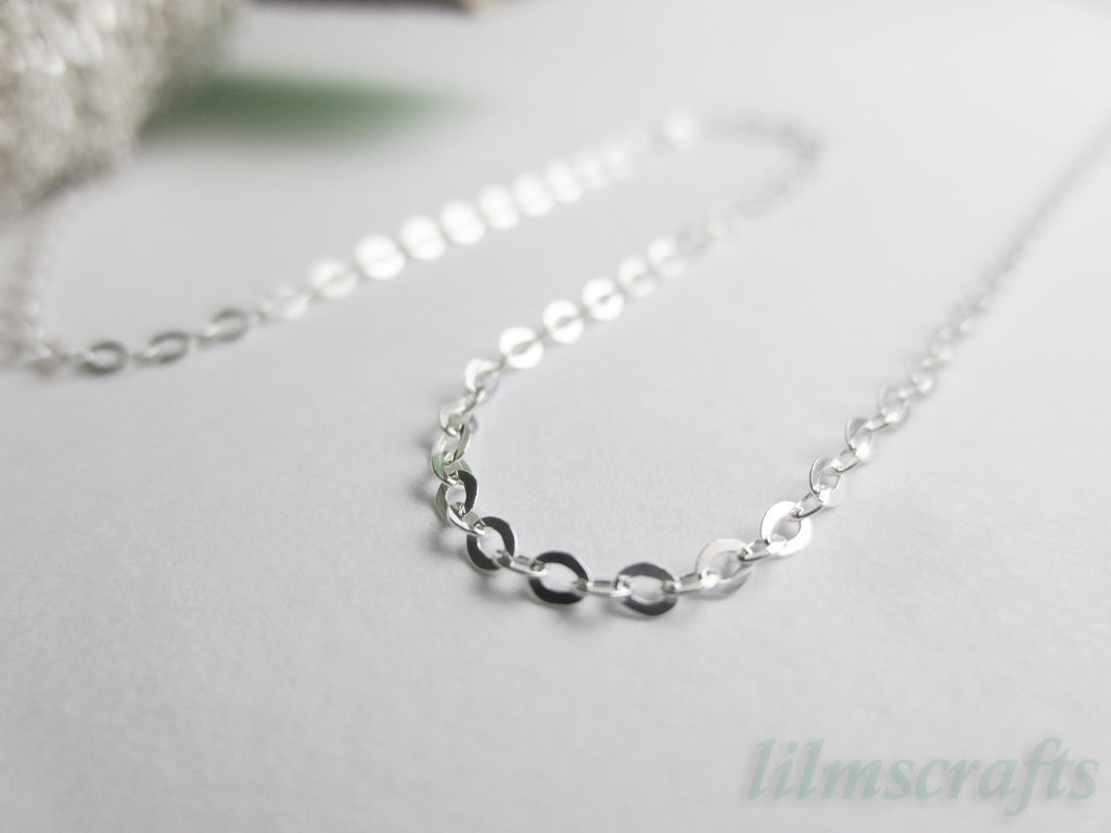 RESTOCKED 2026 Solid 925 Sterling Silver Flat Oval Cable Chain • 1.8x2.6mm • Unfinished By the Foot • Jewelry Making Supplies