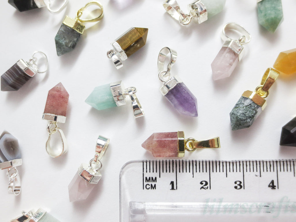 Small Natural Crystal Point Pendant • Gold Rose Silver Plated • Petite Stone Charm • Jewelry Making Supplies DIY