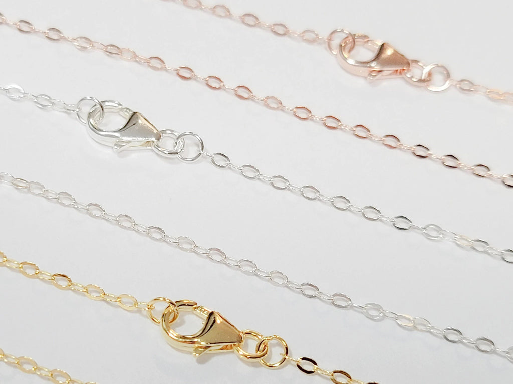 Solid 925 Sterling Silver Flat Cable Necklace Chain • Lobster Clasp • 16" 18" 20" 22" 24" • Gold Rose Vermeil