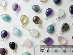 15mm Natural Gemstone Bezel Drop Pendant • 925 Sterling Silver • Gold Rose Vermeil • Teardrop Crystal Charm