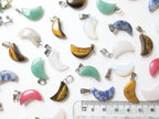 RESTOCK Natural Crystal Moon Crescent Pendant • Silver Gold Rose Stainless Steel • Gemstone Charm • Jewelry Making Supplies DIY
