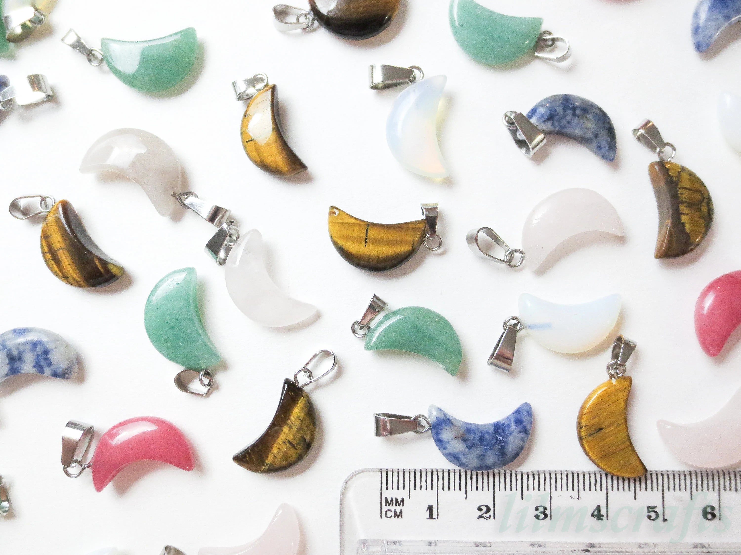 RESTOCK Natural Crystal Moon Crescent Pendant • Silver Gold Rose Stainless Steel • Gemstone Charm • Jewelry Making Supplies DIY