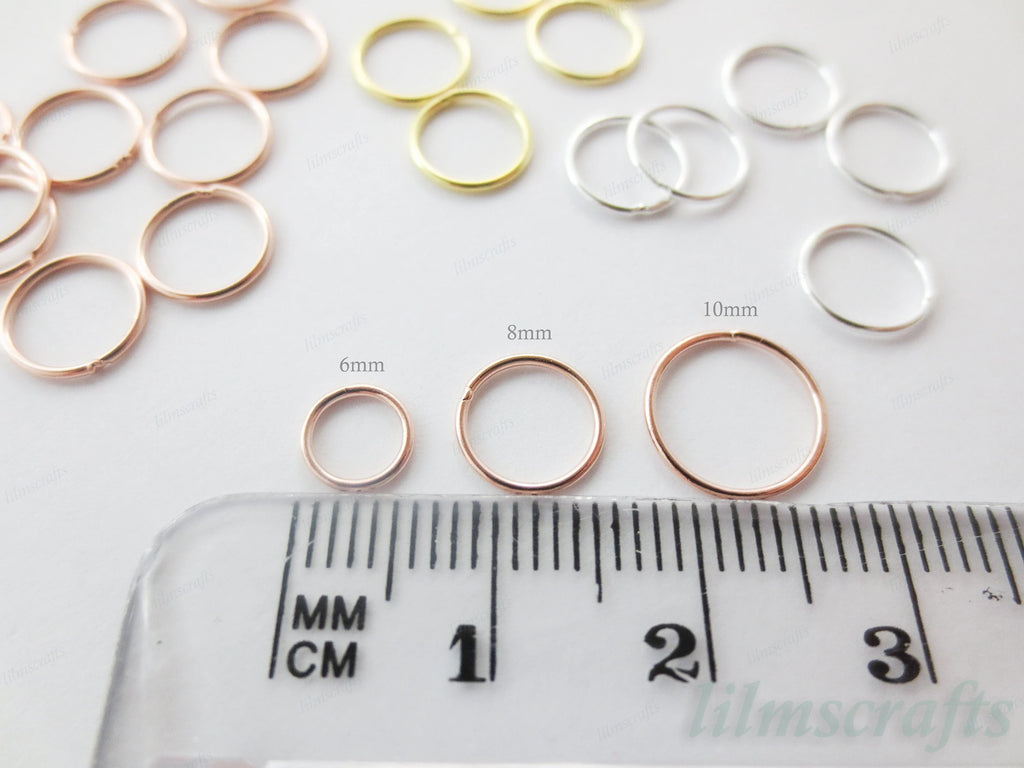Solid 925 Sterling Silver Closed Jump Rings • 5mm 6mm 8mm 10mm • Silver Yellow Gold Rose Gold Vermeil