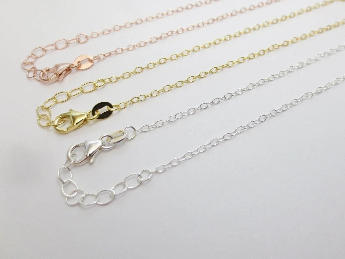 Solid 925 Sterling Silver Cable Chain Necklace • 1.7x2.2mm • 16" 18" 20" + 2" Extender • Vermeil Options
