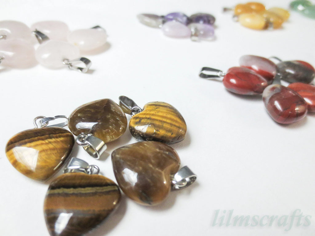 RESTOCK Natural Crystal Heart Pendant • 16mm Gemstone Charm • Silver Gold Rose Gold Stainless Steel • Jewelry Making Supplies