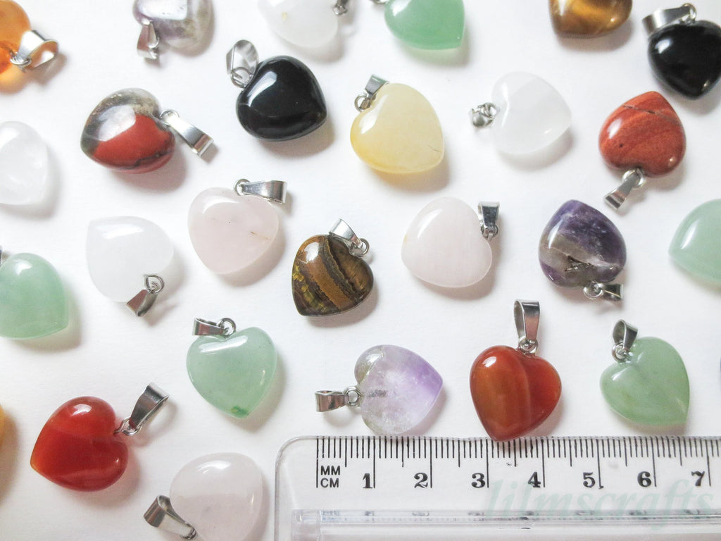 RESTOCK Natural Crystal Heart Pendant • 16mm Gemstone Charm • Silver Gold Rose Gold Stainless Steel • Jewelry Making Supplies