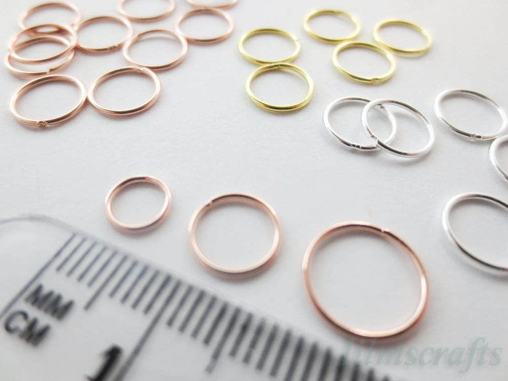 Solid 925 Sterling Silver Closed Jump Rings • 5mm 6mm 8mm 10mm • Silver Yellow Gold Rose Gold Vermeil