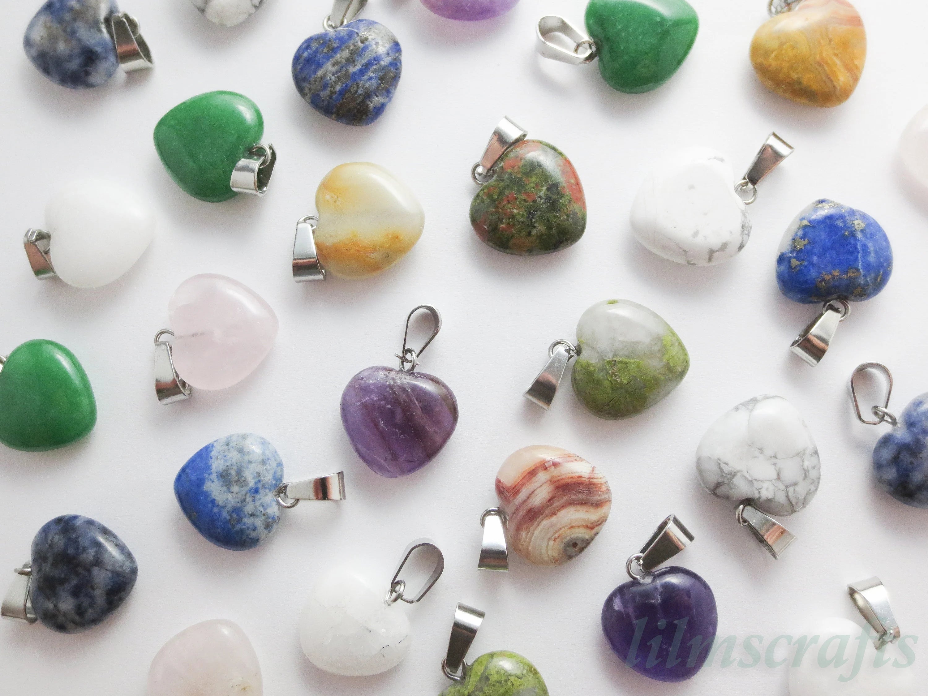 RESTOCK Natural Crystal Heart Pendant • 16mm Gemstone Charm • Silver Gold Rose Gold Stainless Steel • Jewelry Making Supplies