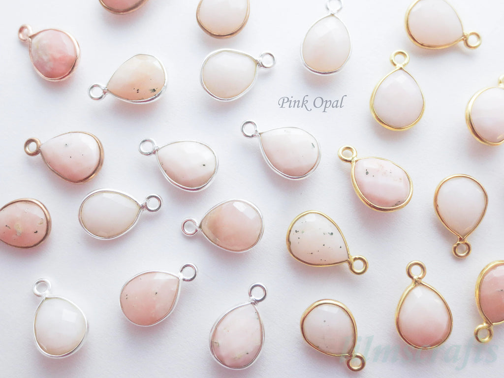 15mm Natural Gemstone Bezel Drop Pendant • 925 Sterling Silver • Gold Rose Vermeil • Teardrop Crystal Charm