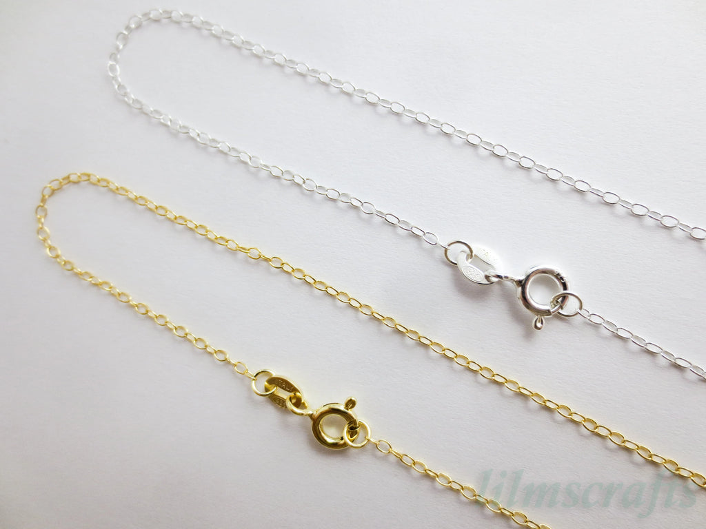 Solid 925 Sterling Silver Oval Cable Necklace • 1.5x2mm • 14"–24" • Silver Yellow Gold Rose Gold Vermeil
