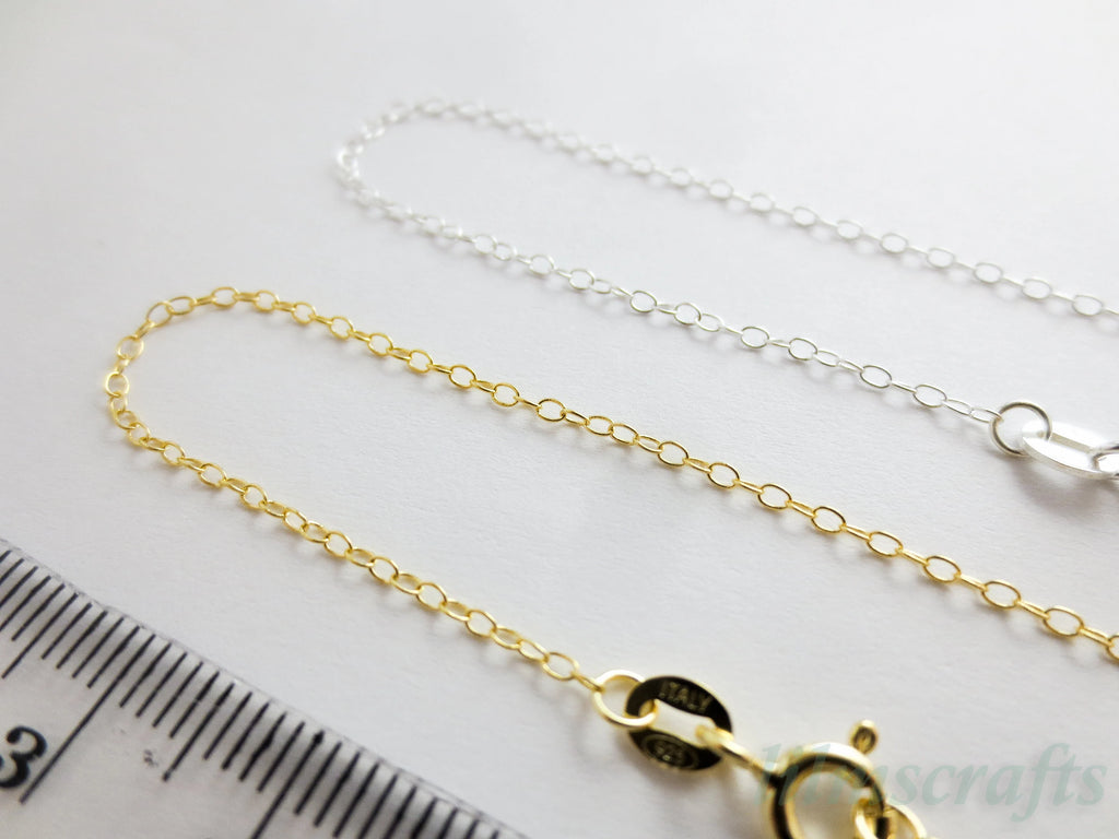 Solid 925 Sterling Silver Oval Cable Necklace • 1.5x2mm • 14"–24" • Silver Yellow Gold Rose Gold Vermeil