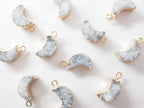 Mini Natural White Raw Druzy Quartz Crescent Moon Pendant • 18mm • Silver Gold Rose • Jewelry Making Charm