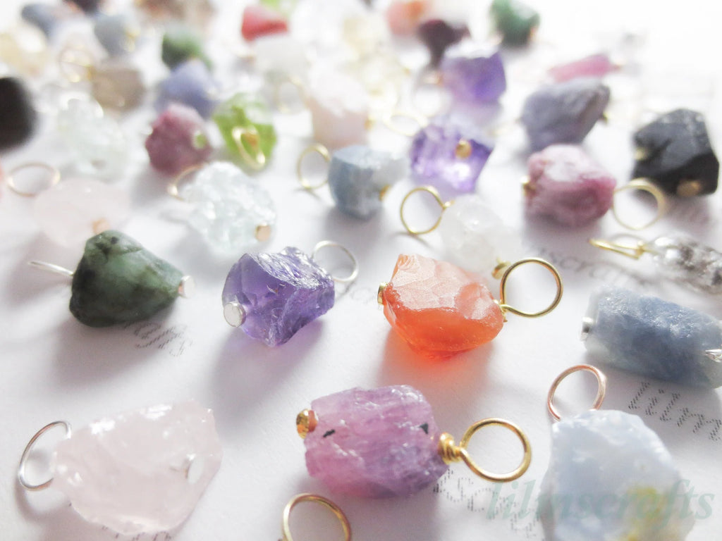 Natural Raw Nugget Crystal Pendant • 925 Sterling Silver • Gold Rose Vermeil • Small or Large Gemstone Charm