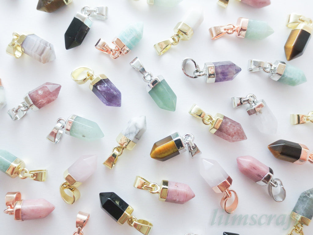 Small Natural Crystal Point Pendant • Gold Rose Silver Plated • Petite Stone Charm • Jewelry Making Supplies DIY