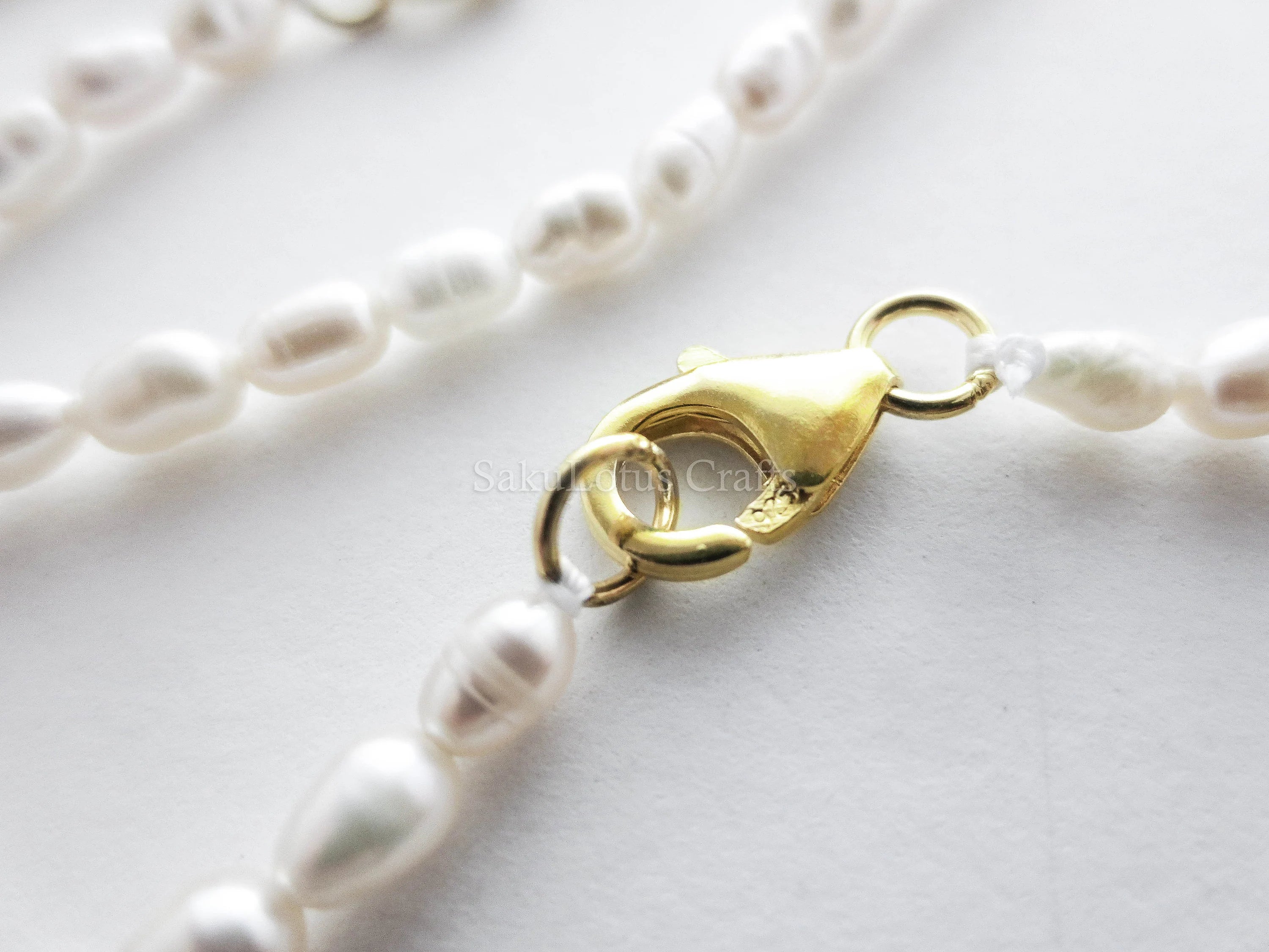 Natural Genuine Freshwater 3mm White Rice Pearl Necklace Bracelet Stainless Steel 18k Gold Rose Gold Lobster Clasp Extender