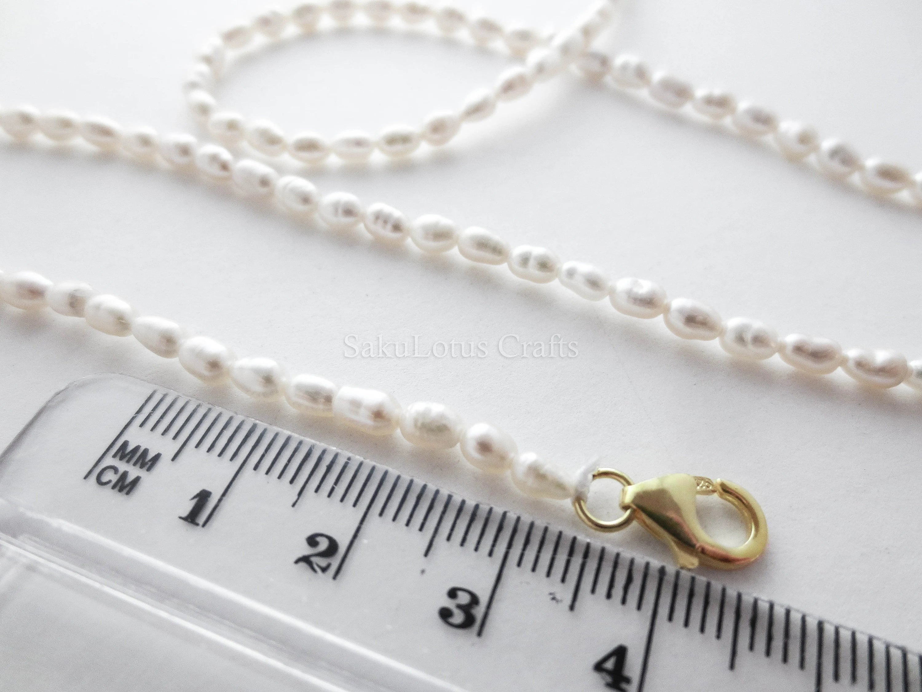 Natural Genuine Freshwater 3mm White Rice Pearl Necklace Bracelet Stainless Steel 18k Gold Rose Gold Lobster Clasp Extender