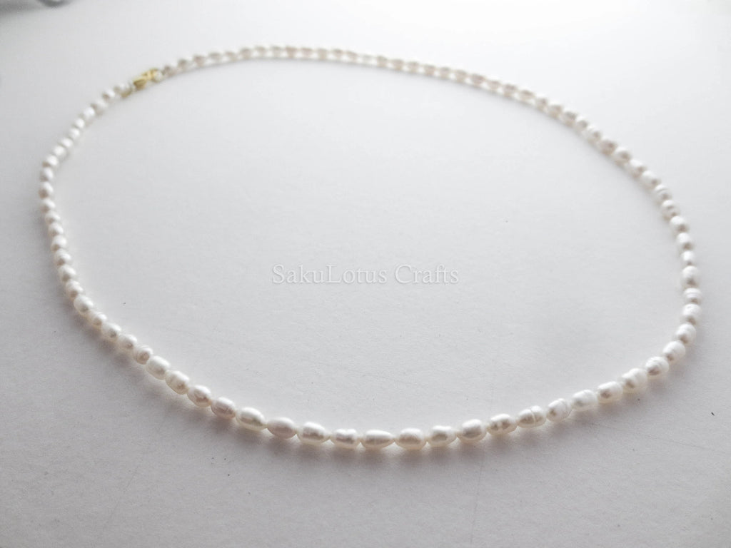 Natural Genuine Freshwater 3mm White Rice Pearl Necklace Bracelet Stainless Steel 18k Gold Rose Gold Lobster Clasp Extender