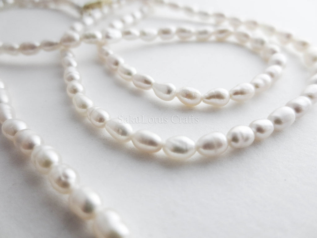 Natural Genuine Freshwater 3mm White Rice Pearl Necklace Bracelet Stainless Steel 18k Gold Rose Gold Lobster Clasp Extender