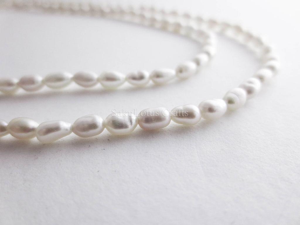 Natural Genuine Freshwater 3mm White Rice Pearl Necklace Bracelet Stainless Steel 18k Gold Rose Gold Lobster Clasp Extender