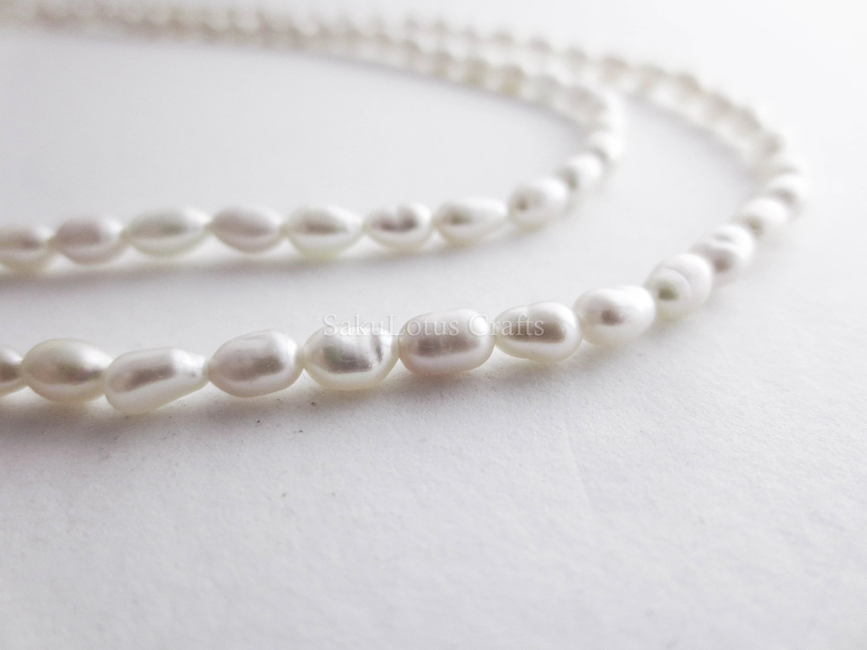 Natural Genuine Freshwater 3mm White Rice Pearl Necklace Bracelet Stainless Steel 18k Gold Rose Gold Lobster Clasp Extender