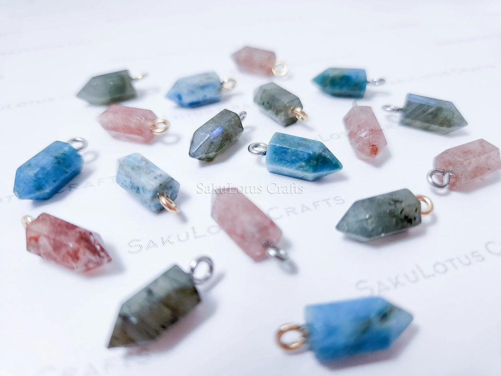 Small Natural Crystal Point Pendant • 18k Gold Rose Silver • Petite Stone Charm • Jewelry Making Supplies DIY